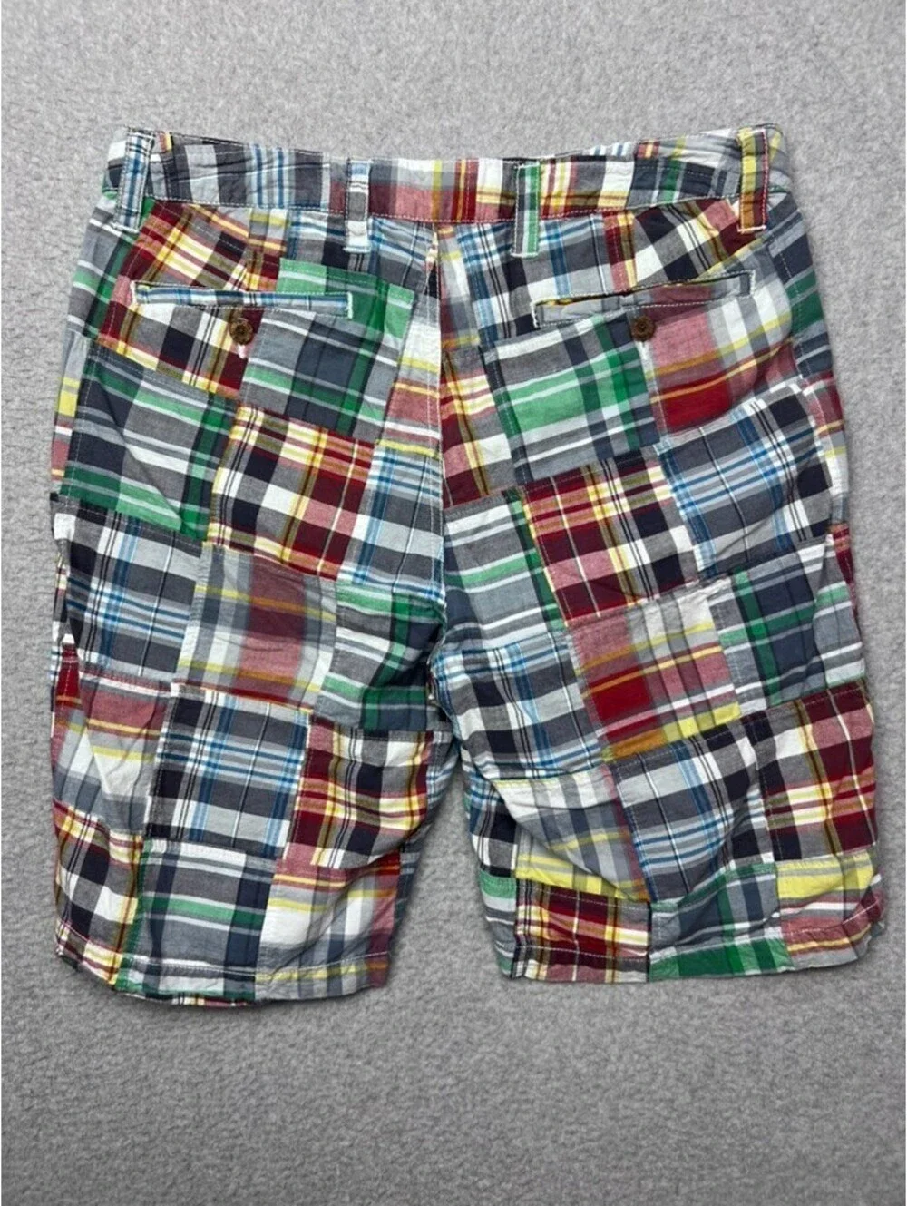Mens Tailor Vintage Madras Plaid 100% Cotton Shorts Sz 32 Patchwork Preppy Chino